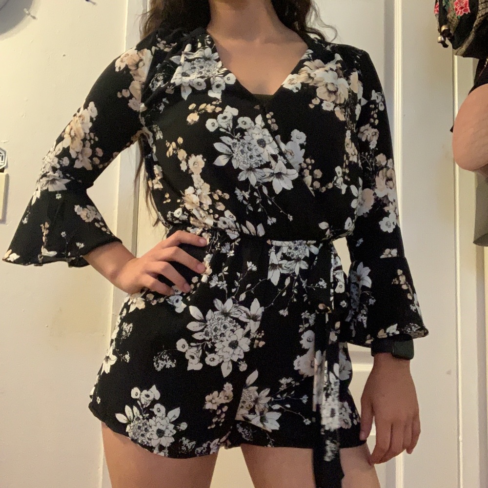 Black floral romper